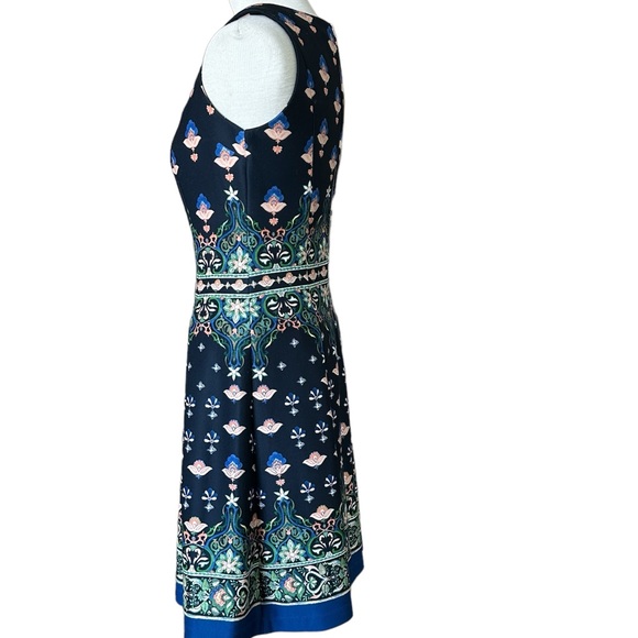 Gabby Skye Women's Patterned Dress Pleated A line sleeveless navy jewel tones 4 - Picture 7 of 11